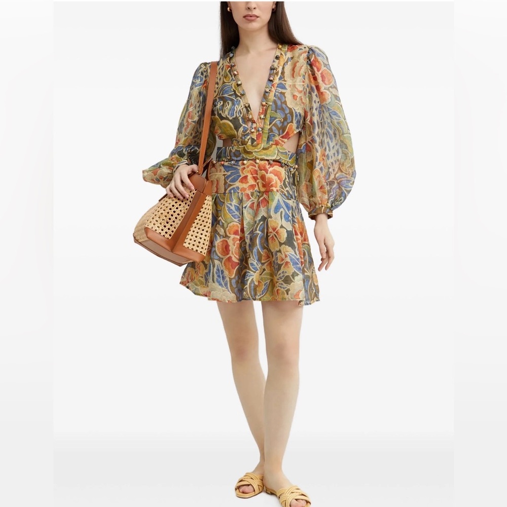Ixiah Casablanca Floral-print Long Sleeve Mini Dress